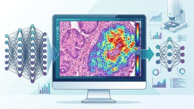 AI pathology model analyzing whole-slide images and tumor microenvironment patterns from H&E tissue